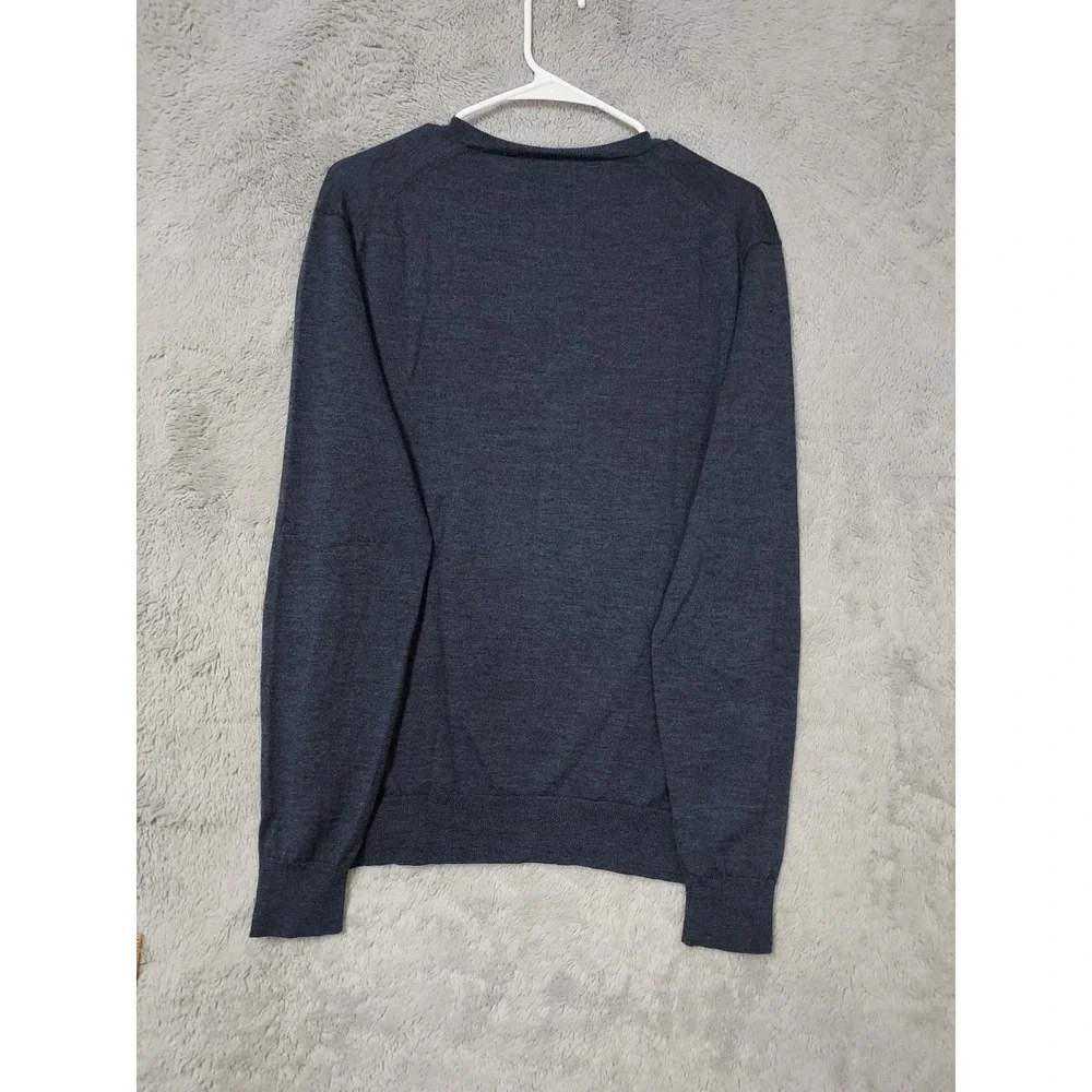 Polo Ralph Lauren Sweater Mens Medium Washable Merino Wool V Neck Blue Preppy